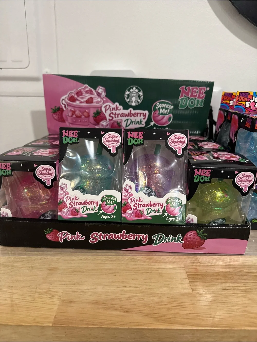 Starbucks Needoh  Pink Drink Viral squishy - -Purple, Pink, Blue /Glitter